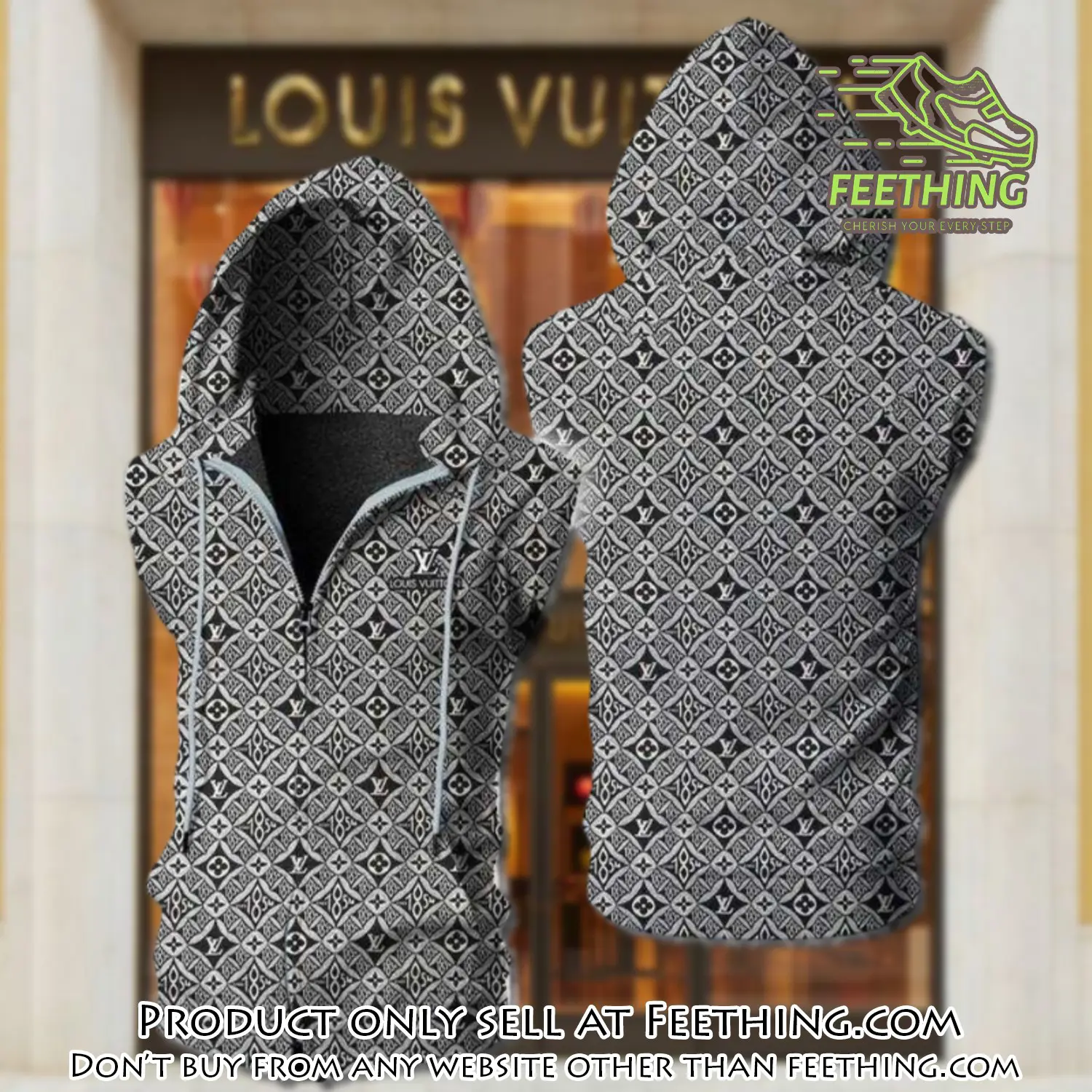 Louis vuitton grey unisex sleeveless zip up hoodie luxury for men women szh015 ft5018849